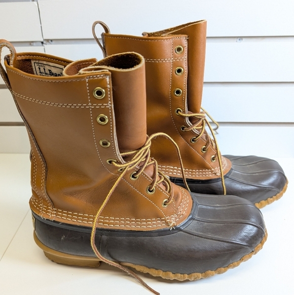 LL Bean Men’s VTG Brown Leather/Rubber 10” Tall Duck Boots Size 7 GW Unlined main image 4